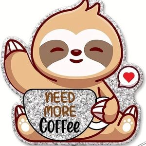 Badge Reel Need More Coffee Sloth Glitter Resin Name Tag Holder